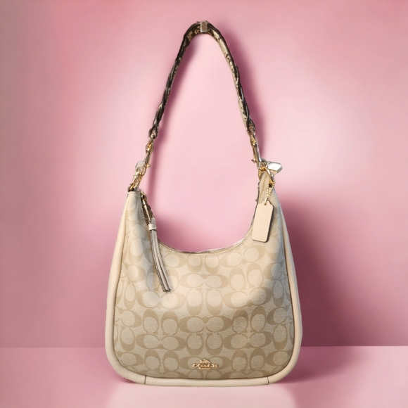 Coach Handbags - Coach Jules Hobo In Signature Coated Canvas & Cream Leather